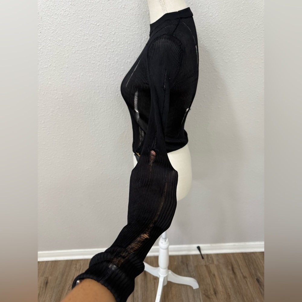 Saint Laurent Ribbed Knit Top Custom Distressed Look Size L - Picture 5 of 7